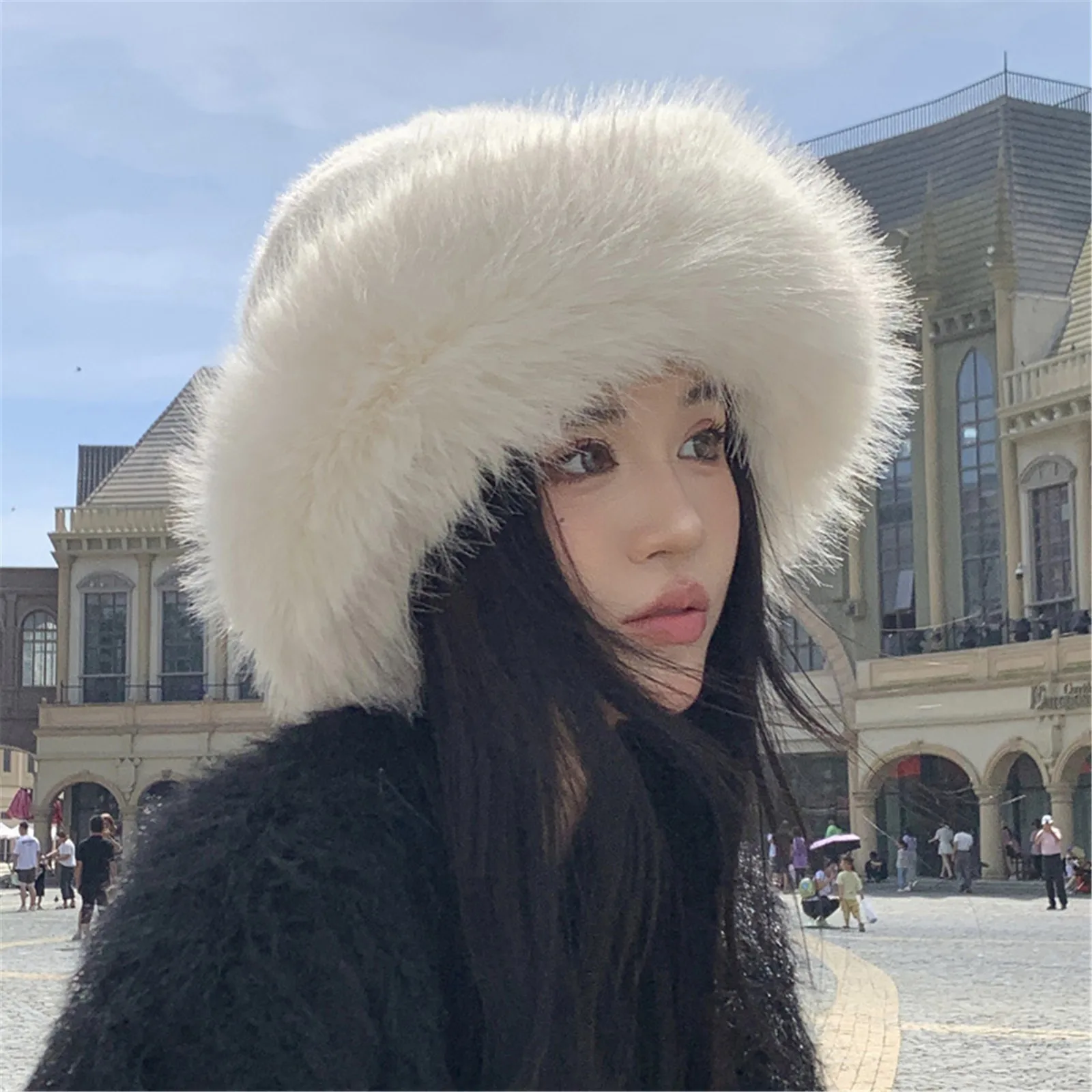 Y2k Fluffy Faux Fur Bucket Hats For Women Luxury Plush Hat Thicken Oversized Fur Bucket Hat Winter Soft Panama Fisherman Cap