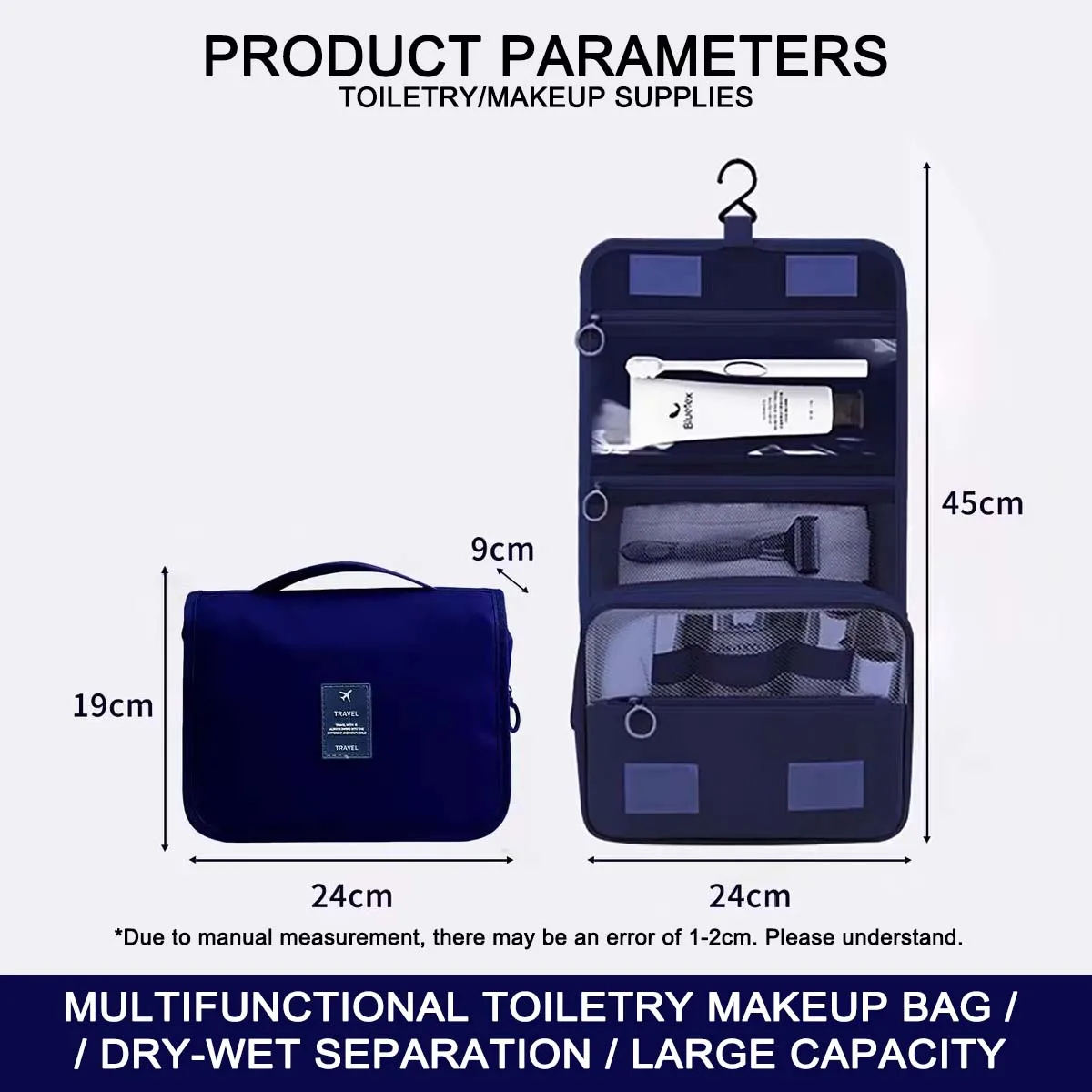Hochwertige wasserdichte Reise-Kosmetiktasche für Damen – Hängende Toilettenartikel-Organizer-Tasche mit Haken, geräumiger Badezimmer-Waschbeutel & Nass-Trocken-Trennung – Detail 7