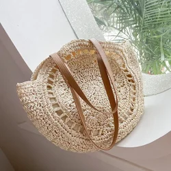 Female Large Capacity Totes Bag Travel Handmade Woven Beach Handbags Summer Round Straw Bags for Women Rattan Shoulder Bag