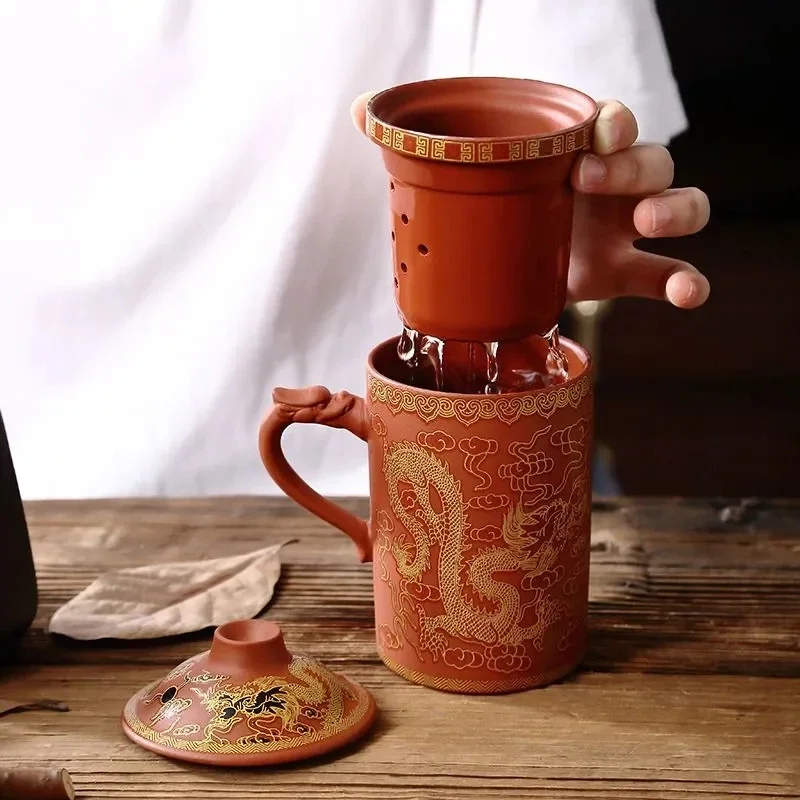 

300ML Chinese Yixing Tea Cup,Purple Clay Dragon and Phoenix Tea Pot with Filter/Infuser for Coffee & Tea Sets