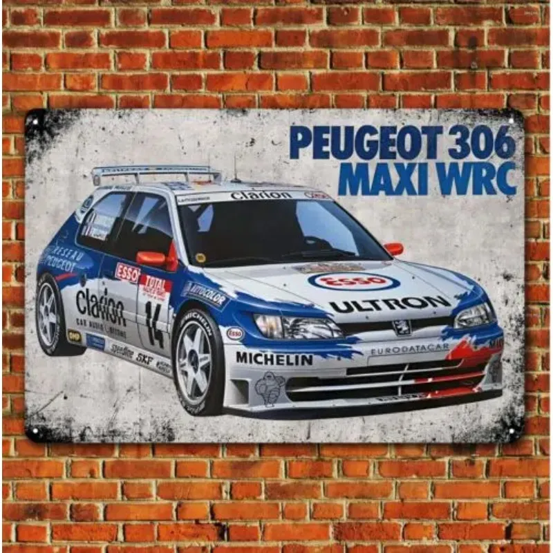 Affiche métallique de voiture de course Maxi Wrc 306, 20x30cm (8x12 pouces), panneau en étain de Garage en aluminium