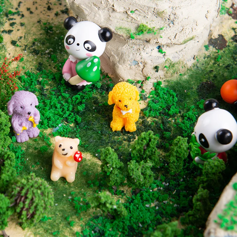 5pcs Miniature Resin Zoo Animal Figurines Set - Rabbit Panda Owl Dolphin Frog - Outdoor Scenery Dolls Dog Puppy Craft Toy Gift