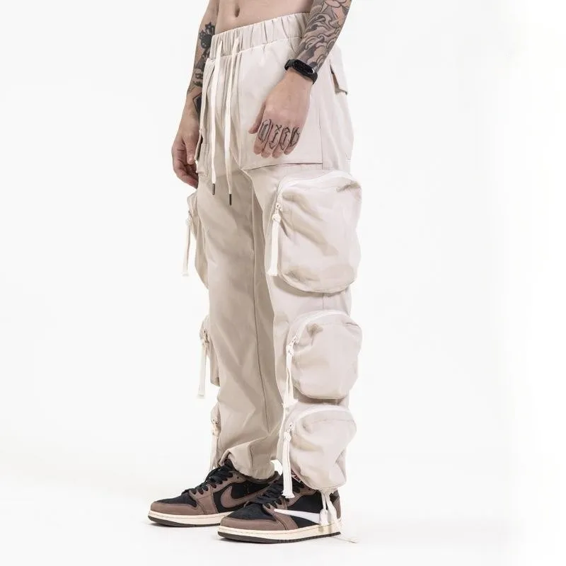 Hip Hop Street Casual Trousers Bottoms Fashion 3D Multiple Pockets Cargo Pants Joggers Drawstring Zipper Sweatpants XL