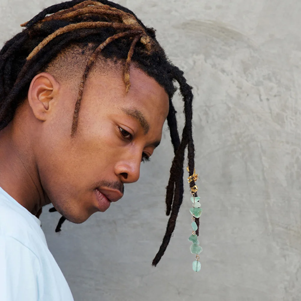 

12pcs Braiding Hair Accessories Pink Amethyst Green Jade Dreadlock Pendant Braid Charms Cuffs Ethnic Style Hair Decorations