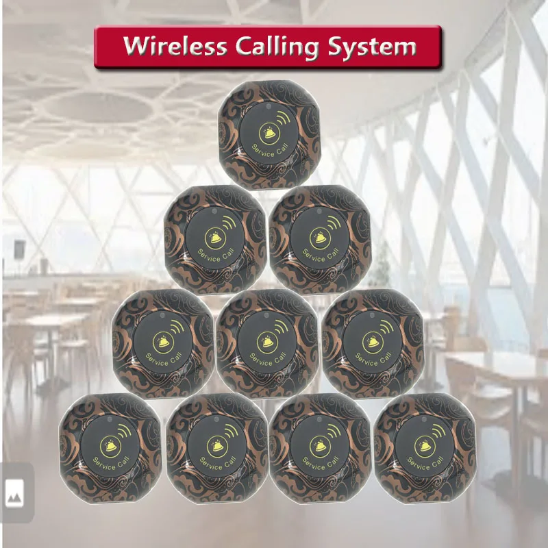 

QWICALL ong Distance Transmitter Wireless System 10 Call Button Brown Frequency 433.92MHz For Restaurant Guest Service