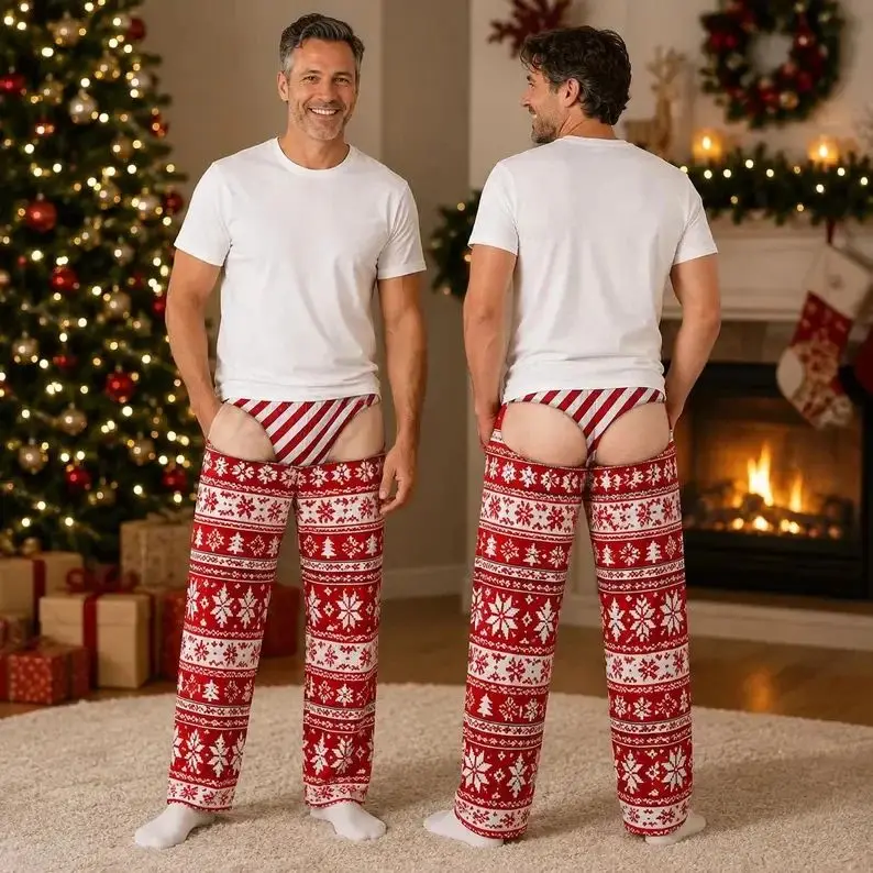 2027 Men Funny Christmas and Halloween Themed Underwear with 3D Printing, Visually Illusory Humorous and Personalized Long Pants