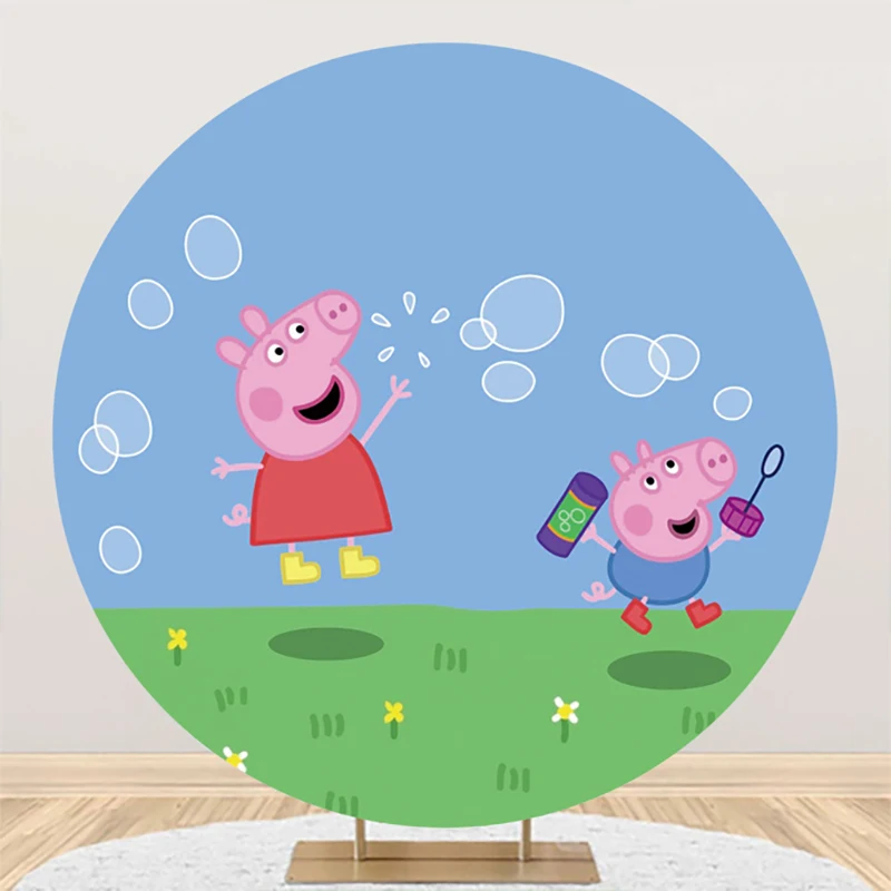 Hasbro Peppa Pig Round Photo Backdrop Background For Photography Baby Shower Kids Birthday Party Supplies Props Banner Decorate