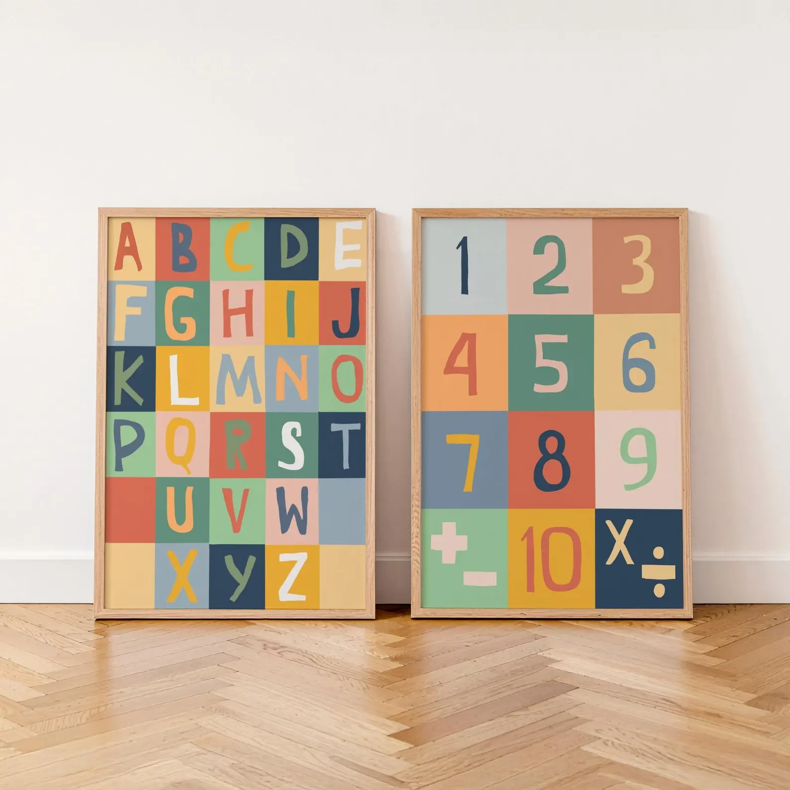 Kids Education Alphabet Numbers - 2 Stück rahmenlose Leinwandbilder, 2 Stück