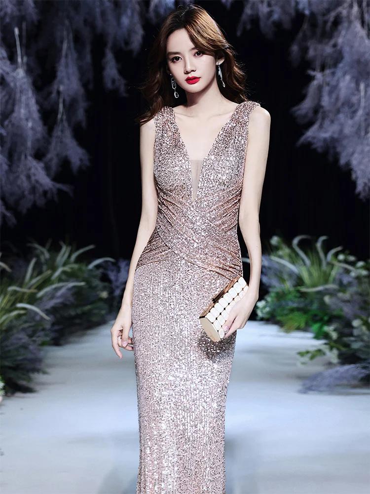 Evening Dresses for Women 2023 New Light Luxury, Small Group, High End Temperament, Celebrity Host, High Level Sense Gold