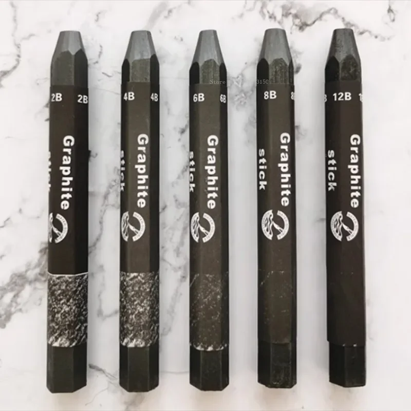 2-12B Water Soluble Graphite Rod Carbon Strip Pencil Black Thick Core Crayon Student Sketch Painting Art Smear Charcoal Bars