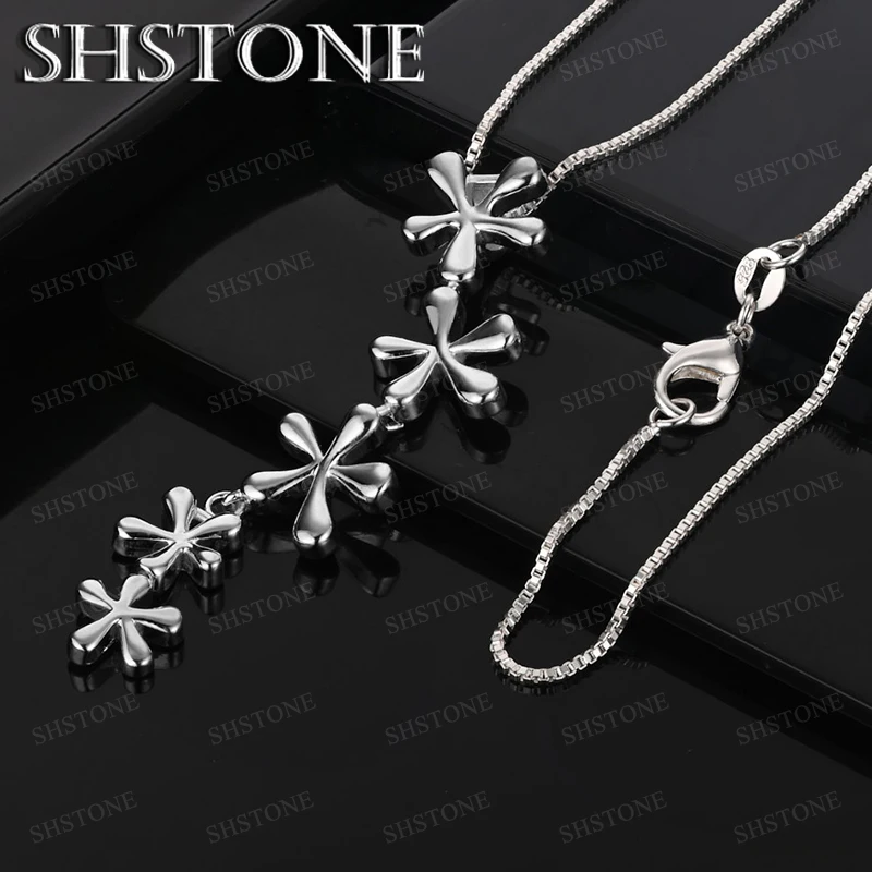 

Fashion 925 Sterling Silver Flower Shape Pendant Necklace 4 Chains Women Pretty Jewelry Charm Wedding Party Gift Accessories