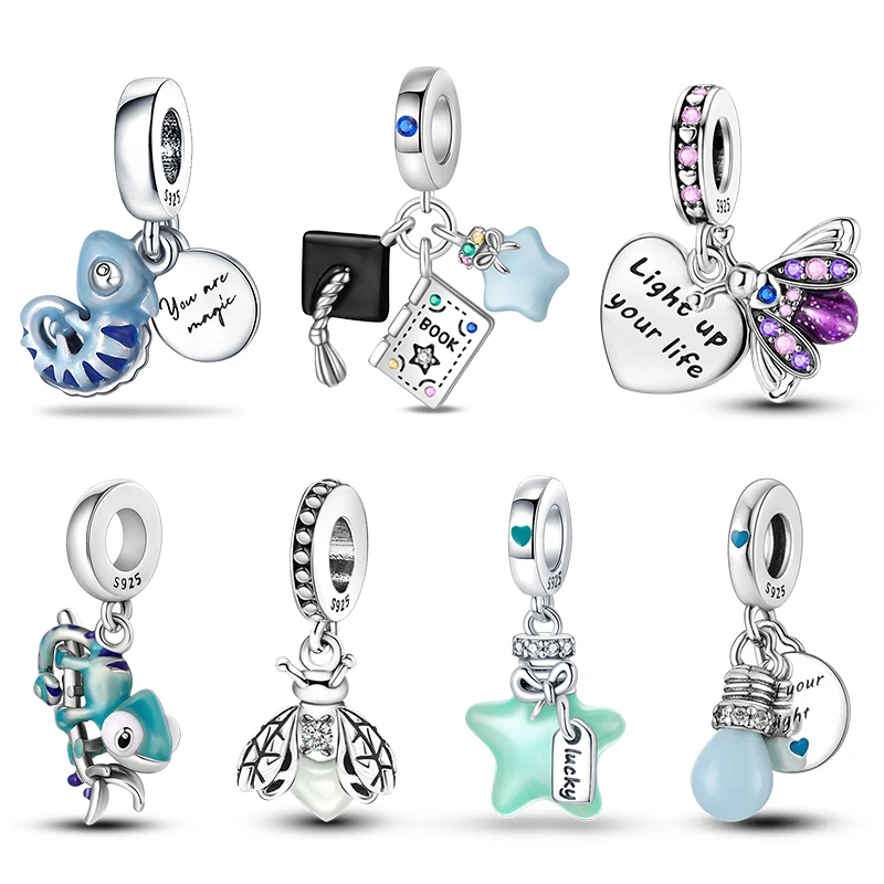 925 argento Charm Chameleon Glowworm lampadina Firefly Star Moon ciondolo Fit originale Pandora Charms bracciale gioielli fai da te regali