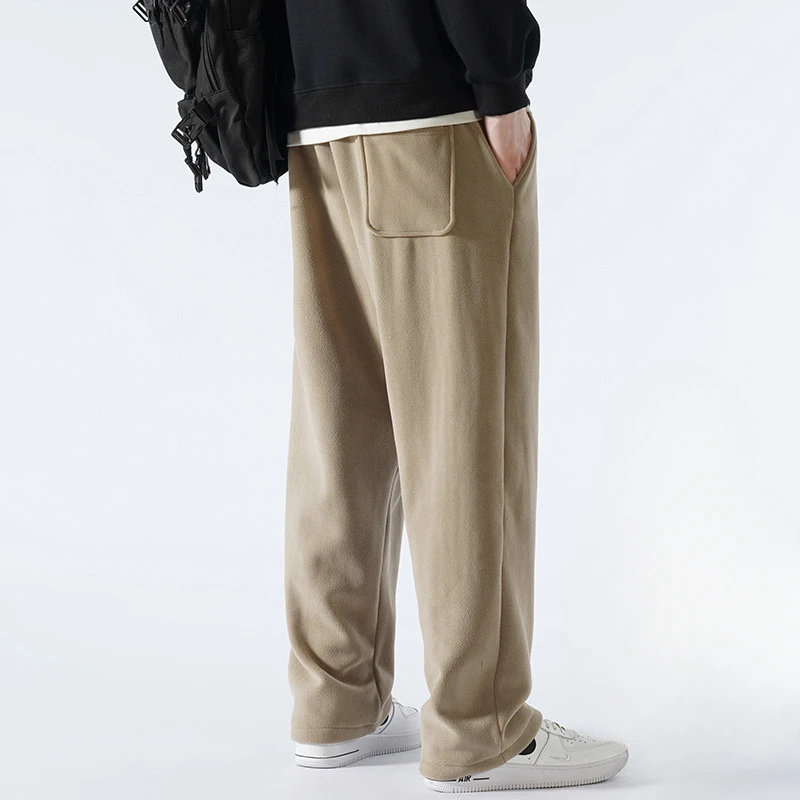 

Winter Men's Sweatpants Korean Fashion Thick Warm Fleece Wide Leg Straight Loose Track Pants Male Casual Thermal Velvet Trousers