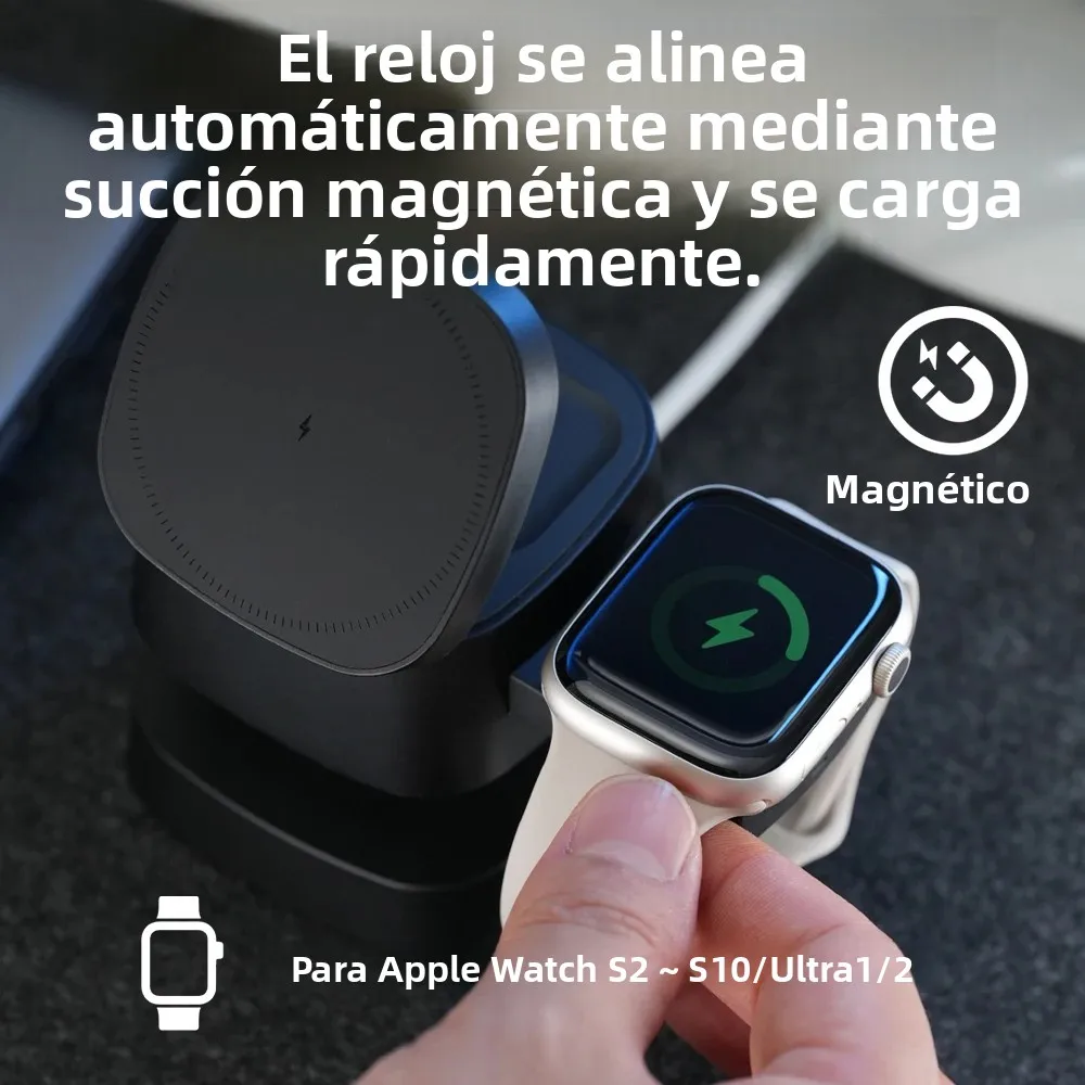 Cargador inalámbrico magnético 3 en 1 para iPhone 17 16 15 14 13 12 estación de carga rápida para Apple Watch 10 9 8 7 6 5 Airpods 2 3 Pro