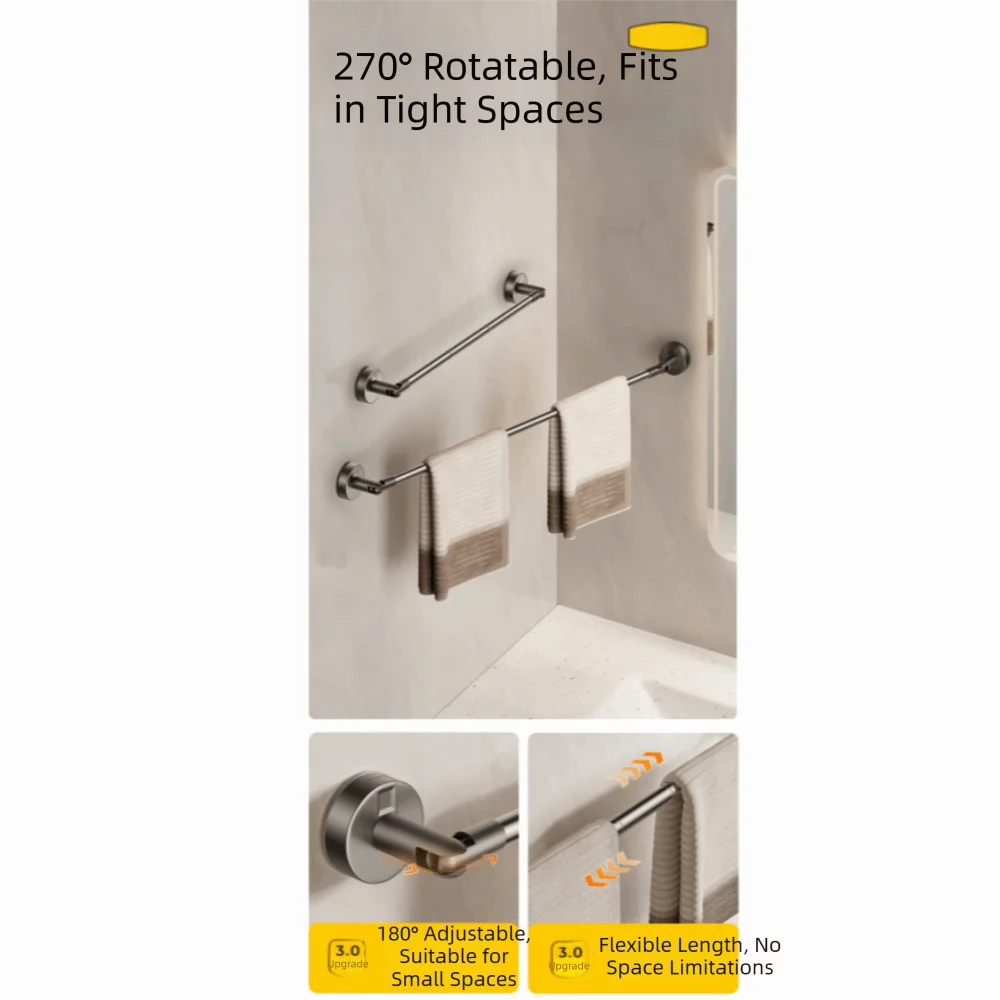

Retractable Suction Cup Towel Pole Nail Free Installation Wall Mounted Bathroom Towel Rack Towel Hanger Single-rod