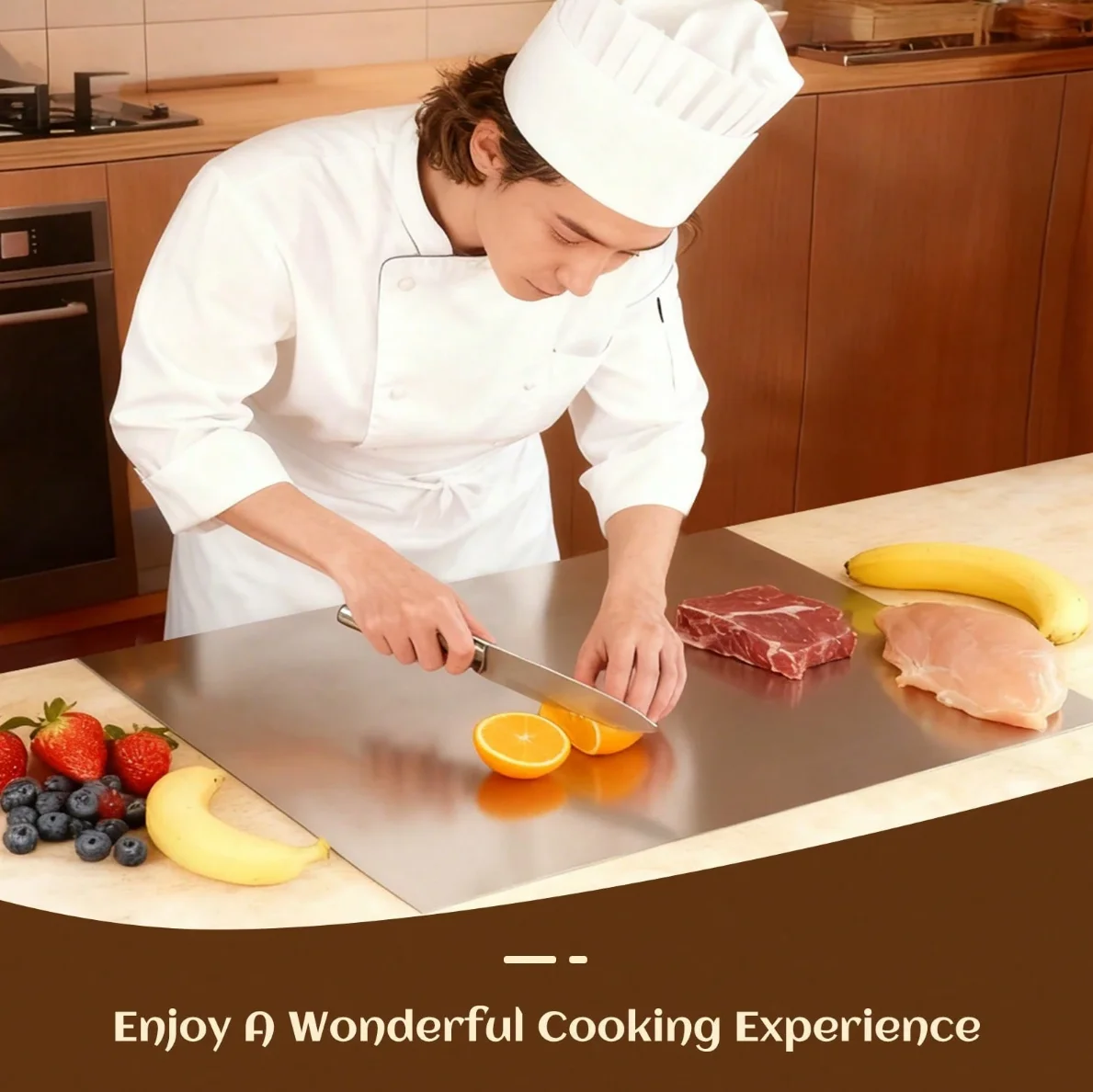 Durable Stainless Steel Chopping Board Anti Slip Edge Ideal For Meats Veggies Baking Easy Wash Built In Drip Rim For Kitchen Use