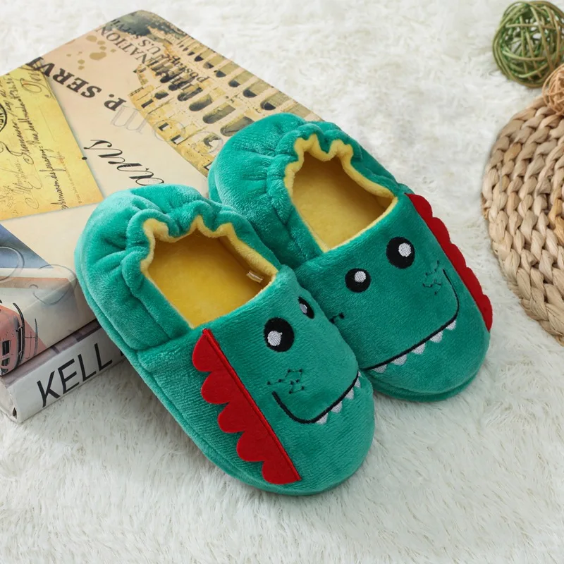 

Winter Warm Children Cotton Slippers Cartoon Dinosaur Cover Heel Home Shoes Baby Girls Boys Non-slip Soft Sole Floor Slippers