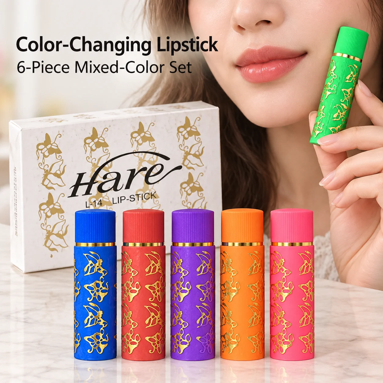 Six Six Color Changing Lipsticks, Butterfly Print Cases in Mixed Colors for a Playful Lip Makeup Routine and Everyday Lip Styling - Aliexpress Deal