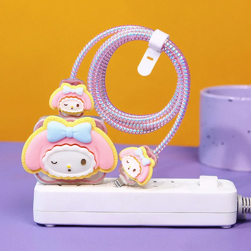 Etui ochronne na kabel do ładowania Apple Hello Kitty Kulomi Anime, zapobiegające zrywaniu, do telefonu komórkowego, na ładowarkę 18/20W, ozdobny sznurek do nawijania, prezent
