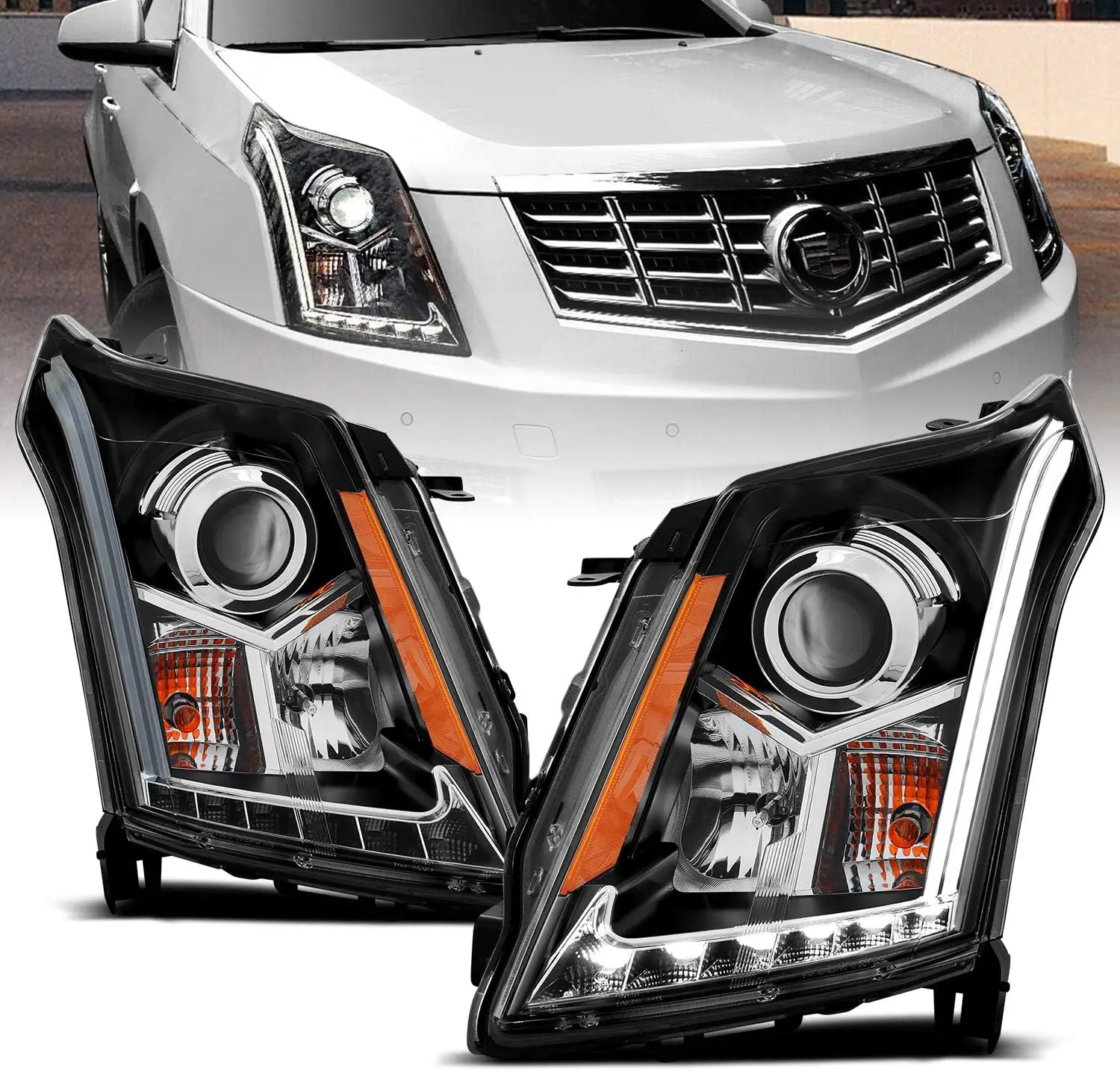 

Черные фары проектора, набор светодиодных панелей для Cadillac SRX — со стороны пассажира и водителя