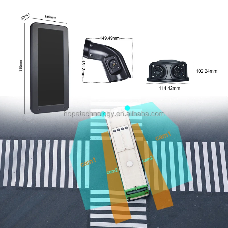 12.3 Inch Electronic Mirror 2 Channel 1080P Camera Waterproof IP68 Truck Bus Side Rear View Blind Spot Car Monitor