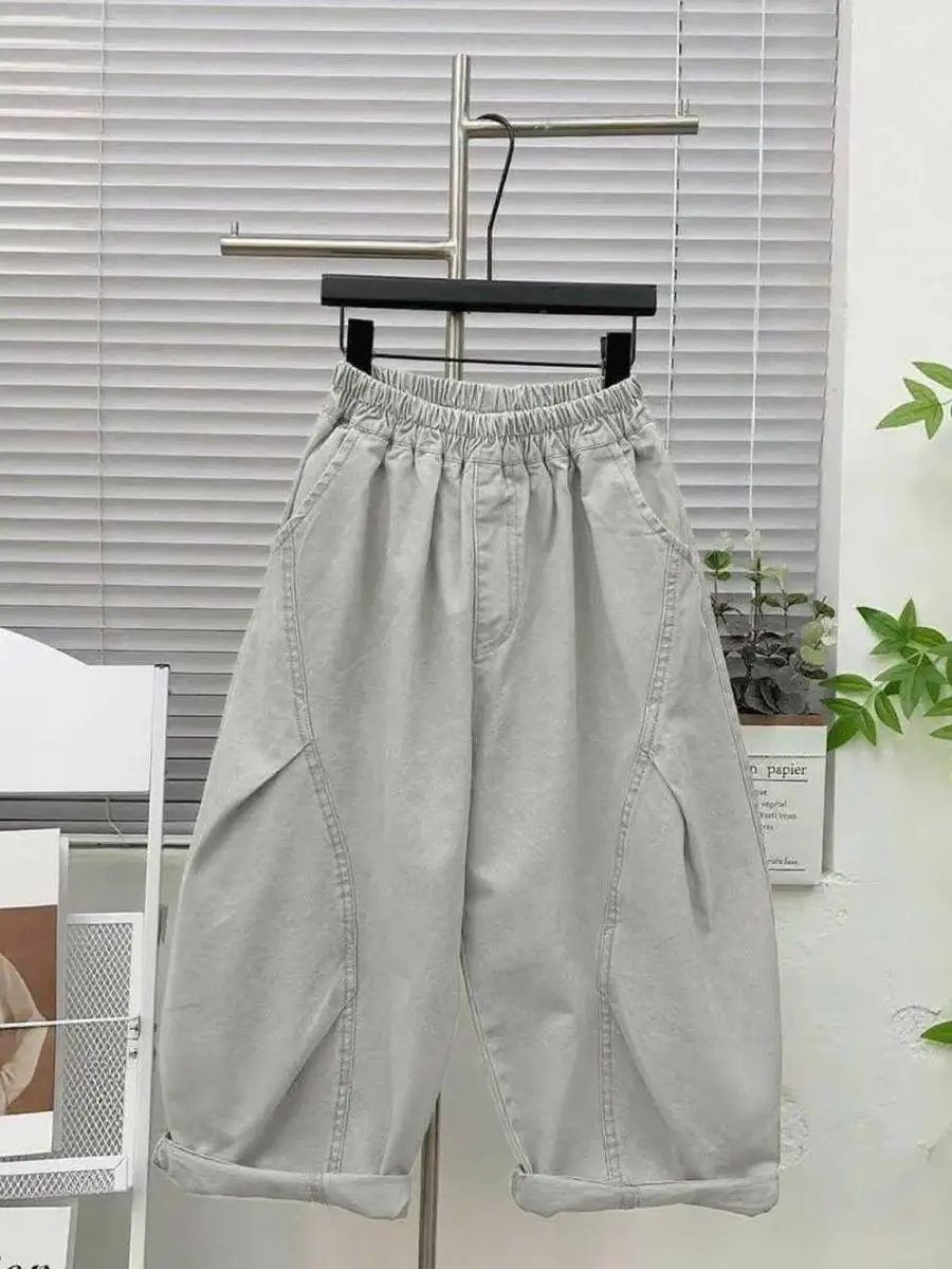 Calças Casuais Largas para Meninas Primavera Outono 2025 Novas Calças Estilosas com Corte em Lâmina para Crianças de Tamanho Médio