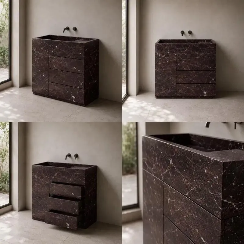 French Cinnabar Red Marble Toilet and Wash Basin Hotel Bedroom Stone Sink Bathroom Vanity Countertop Basin Modern Design