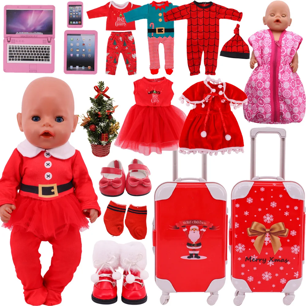 Doll Clothes Red Christmas Suit Baby Girl\'s Accessories for 18 inch American Doll & 43 Cm Reborn Dolls Mini Christmas Tree Toys