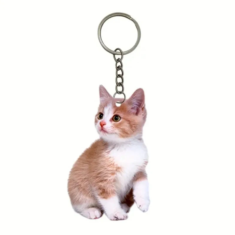 Women Cute Acrylic Cat Key Chains Lovely Black White Cat Pendant Children Funny Keychains Girls Schoolbag Ornament Jewelry