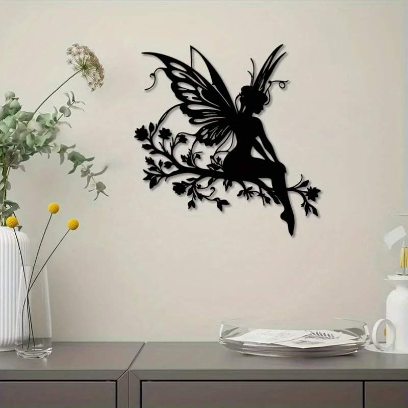 Fairy Branch Butterflies Metal Wall Iron Whimsical Silhouette Sculpture Living Room Nursery Hanging Mural Christmas Magical Gift