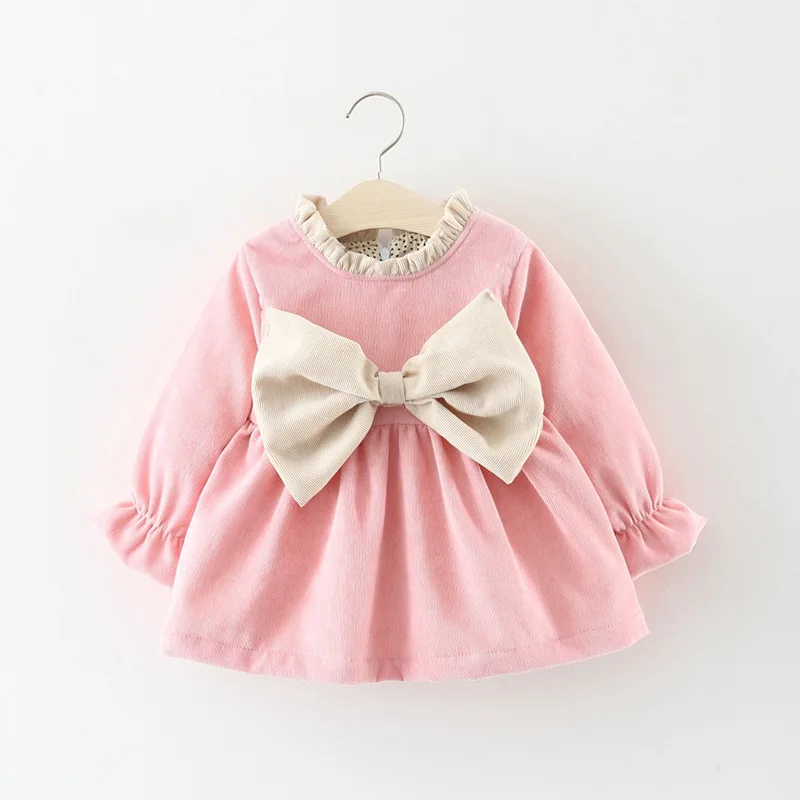 Princess Newborn Kids Baby Girl Bowknot Party Pageant Clothes Big Warm Party Wedding Winter Dress Long Sleeve Thick Tutu