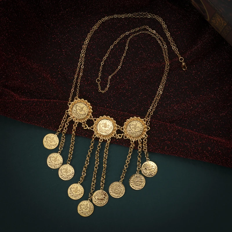 

New Turkish Tassels Coin Necklace Gold Plated Arabic Women Chains Necklaces Middle East Totem Luxury Bijoux Gifts