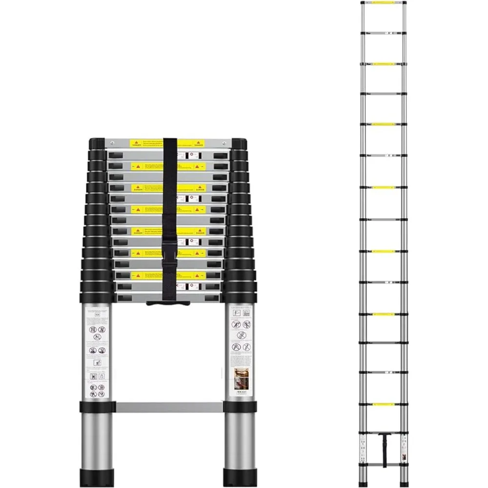 Telescoping Extension Ladder 15.5FT, Aluminum Telescopic Ladders with Carry Bag for Outdoor Indoor Use,Sturdy And Durable