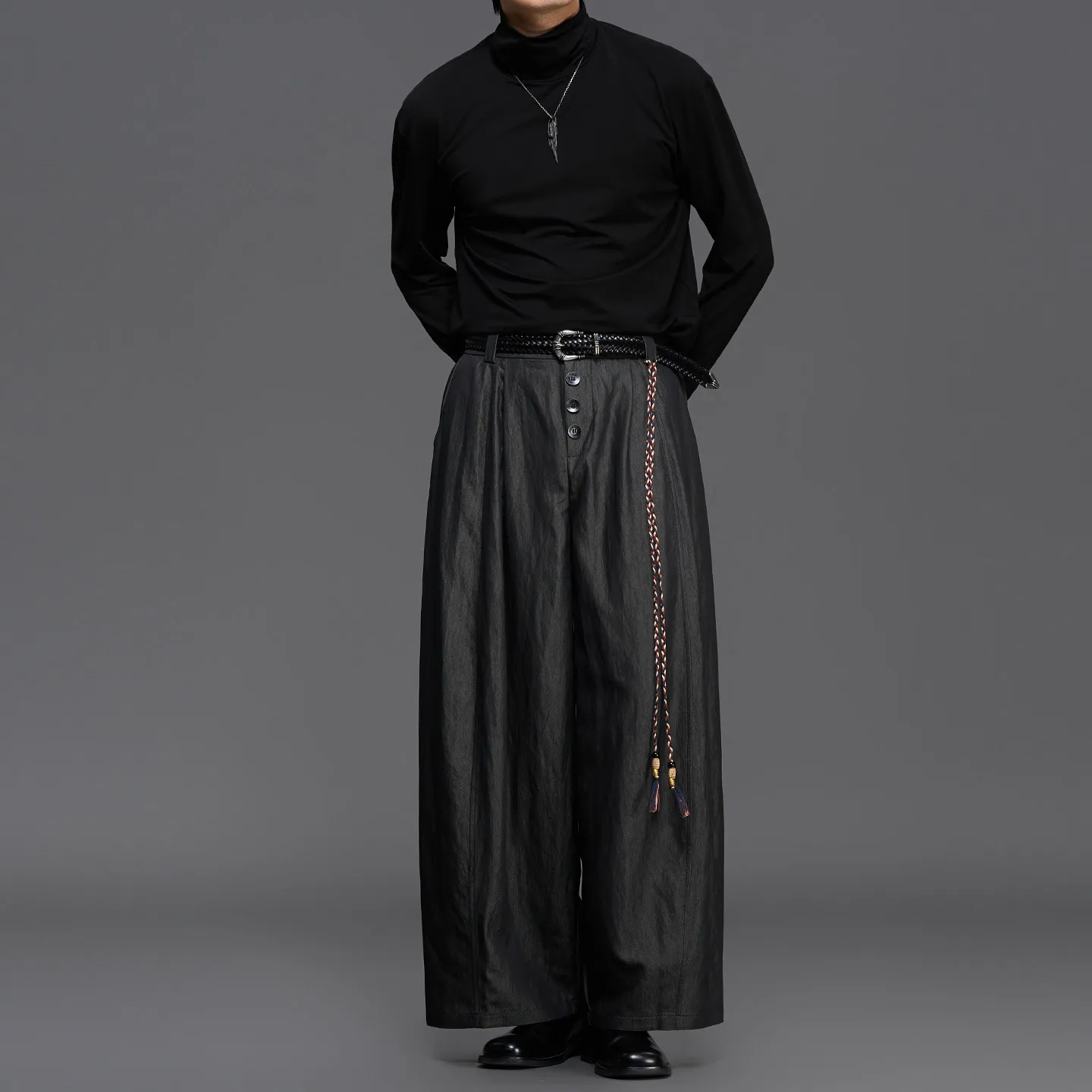 Autumn 2026 Designer Fashion Dark Black Balloon Pants Japanese Men's Straight Radish Pants Bloomers