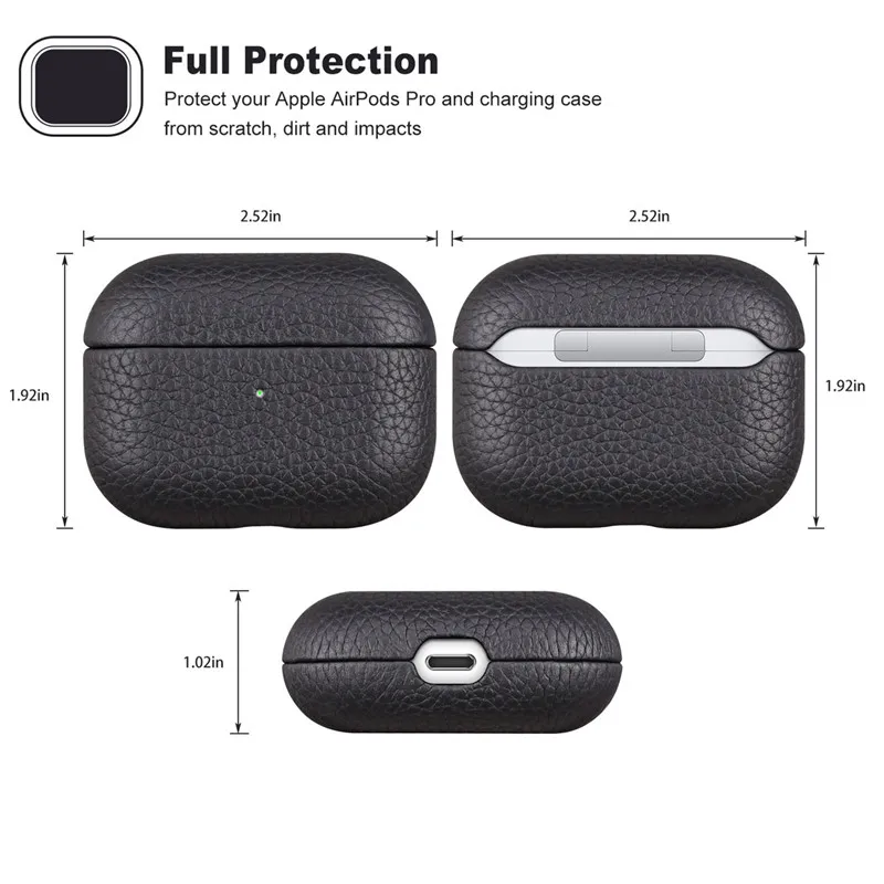 Capa para airpods pro caso de couro luxo lichia grão airpods3 fone de ouvido protetor acessórios para apple airpods pro casos