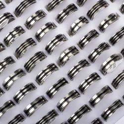 Hot 50/100Pcs Mixed Stainless Steel Black Stripe Rings Wholesale Bulk Men Women Wedding Ring Jewelry Gifts17-21mm Lots