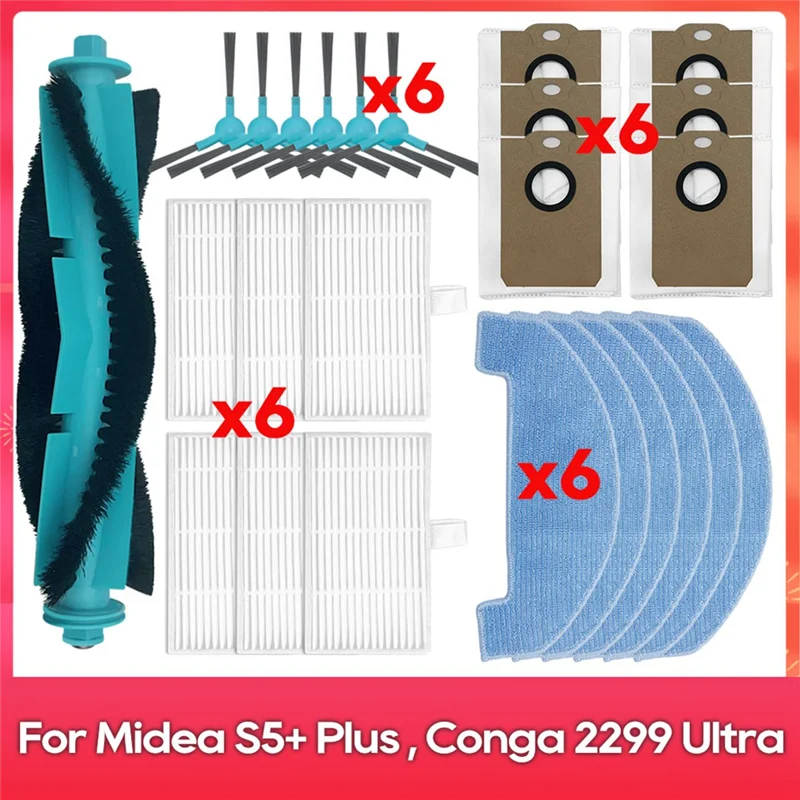 

A84G-Аксессуары для Midea S5 Plus / Conga 2299 Ultra Home X-Treme Genesis: основная и боковые щетки, тряпка для влажной уборки, мешок для сбора пыли, фильтр
