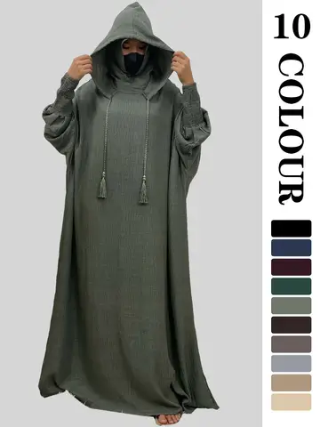 Femmes 12 couleurs Abayas musulman Ramadan vêtements de prière avec capuche Jalaba solide décontracté manches chauve-souris Robe arabe Eid Djellab