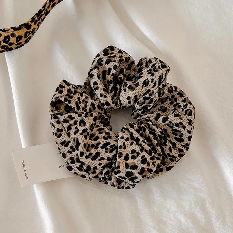 Retro Animal Leopard Print Hair Scrunchie Ponytail Elastic Stretchy Hair Band Rope Women Girls Creative Fashion Hair Accessory