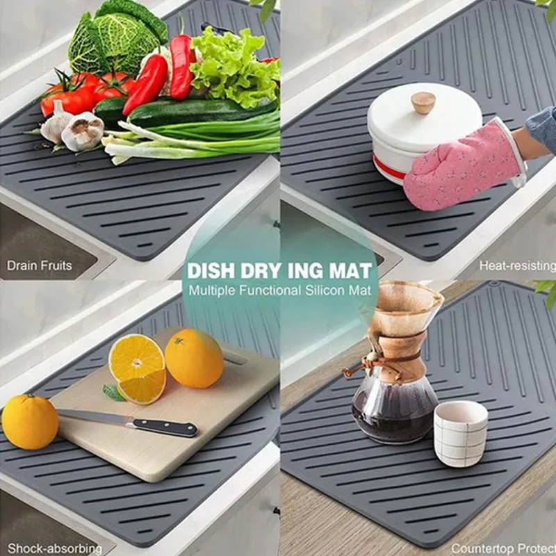 Silicone Dish Drying Mat for Multiple Usage Hygienic Drying Pad Easy To Clean for Kitchen Counter or Sink or Drawer liner