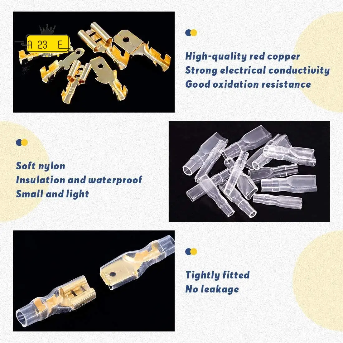 

A23E-720 Pieces Of 2.8 / 4.8 / 6.3Mm Male And Female Quick Crimping Terminal Blocks With Insulating Sleeve Combination Kit