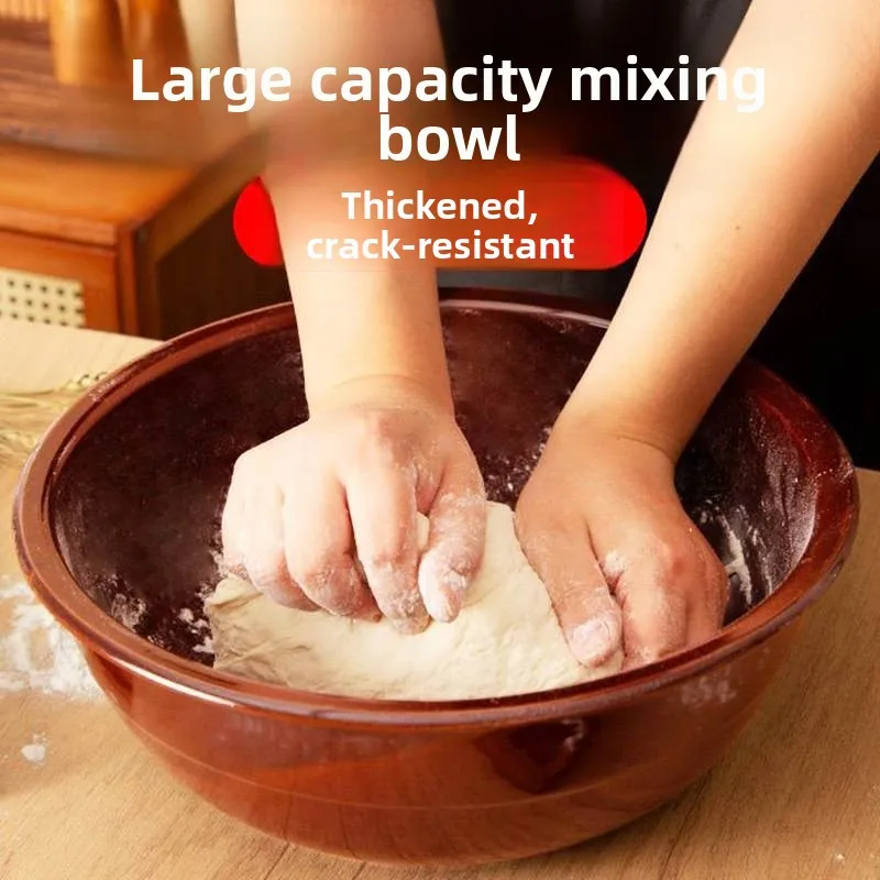 

Thiened Large Capaci Cerc Bowl for Kitchen Retro Sle Dough Kneading Basin Food ade Home Use Polied round ape