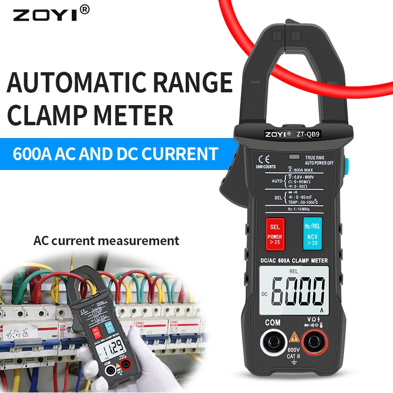 ZOYI ZT-QB9 Digital Clamp Meter Professional 6000 Counts Multimeter AC DC 600A Ohm Capacitance TEMP Auto Range Voltmeter Ammeter