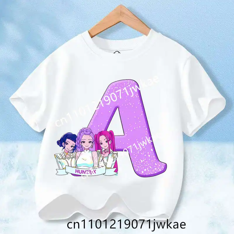 

Kpop Demon Hunters 26 Letter T-shirt Kawaii Rumy Birthday Tops Party Wear Girls Tee Summer Short Sleeve Kid Clothes Boutique