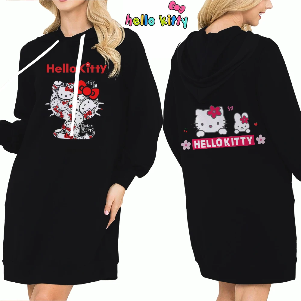 Hello Kitty Top Y2k Clothes S-3XL Kawaii 2024 Lovely Autumn/winter Sweatshirts Women\'s Hoodie Dress Anime Streetwear Hoody Woman