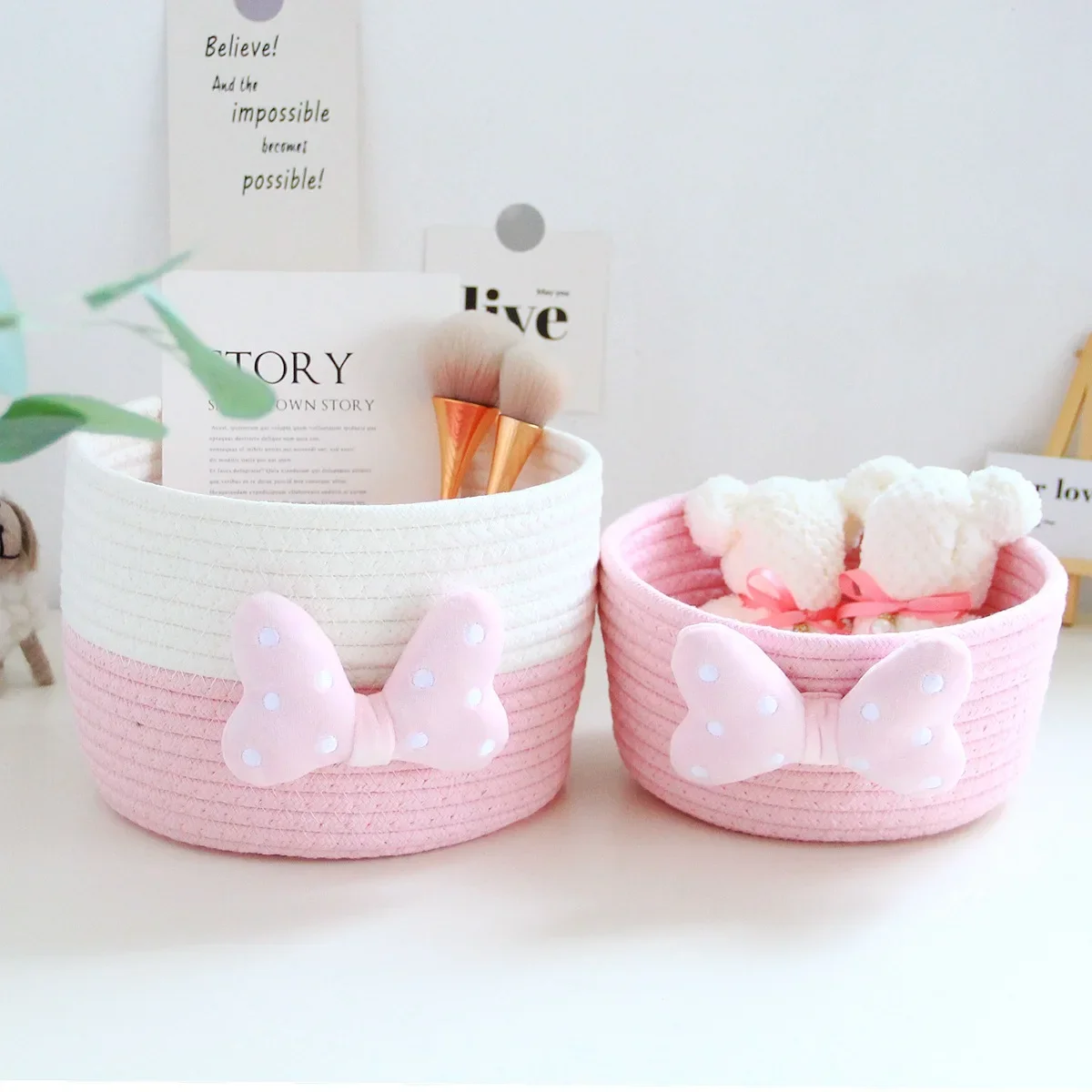 Hand woven home storage box Cute desktop snack organizing basket Foldable Ins Cartoon miscellaneous cosmetics Accept Case