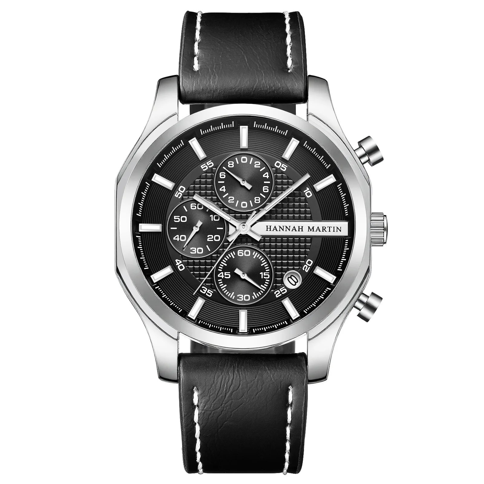 Hannah Martin 1432 Brand New Men Business Watch Multi-function Calendar Luminescent Six-hand Leather Fashionable Watches for Man