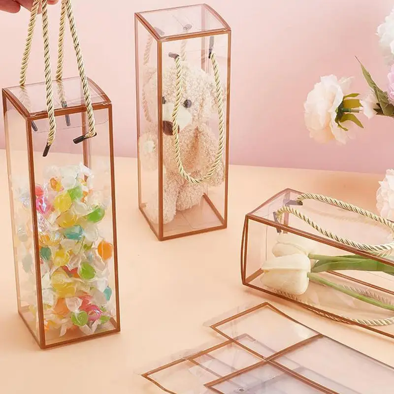 Rechthoekige transparante PVC-doos 12-delige verpakking met gouden randen en koord Multifunctionele traktatietassen Feesttraktaties