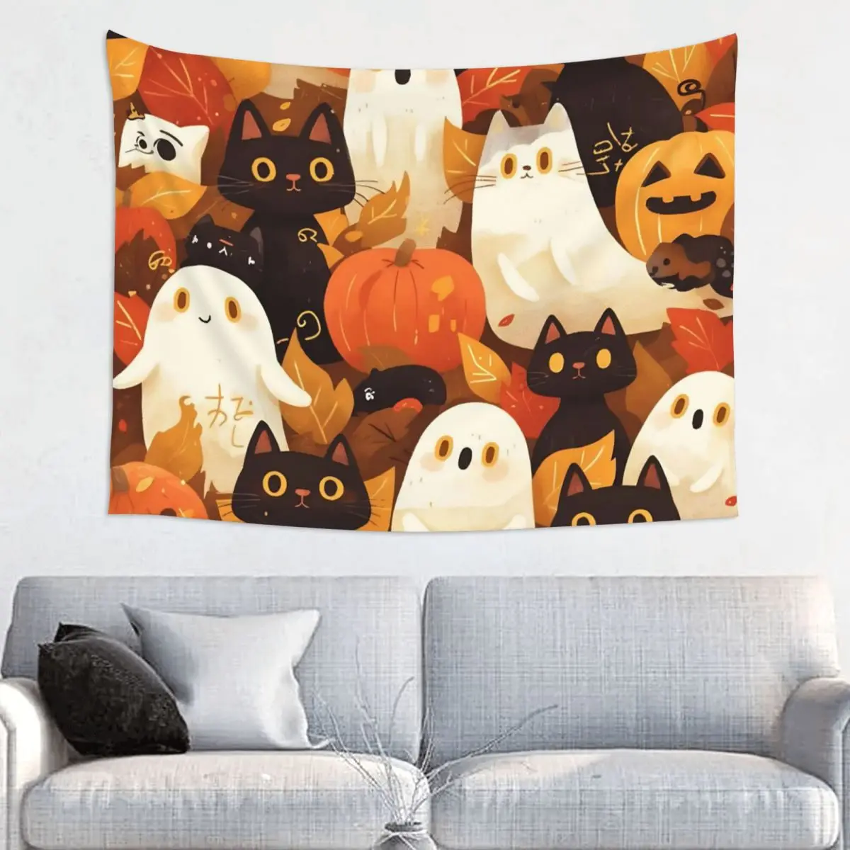 Halloween Cartoon Tapestry Wall Hanging Hippie Polyester Tapestries Pumpkin Black Cats INS Blanket Room Decor Tapiz