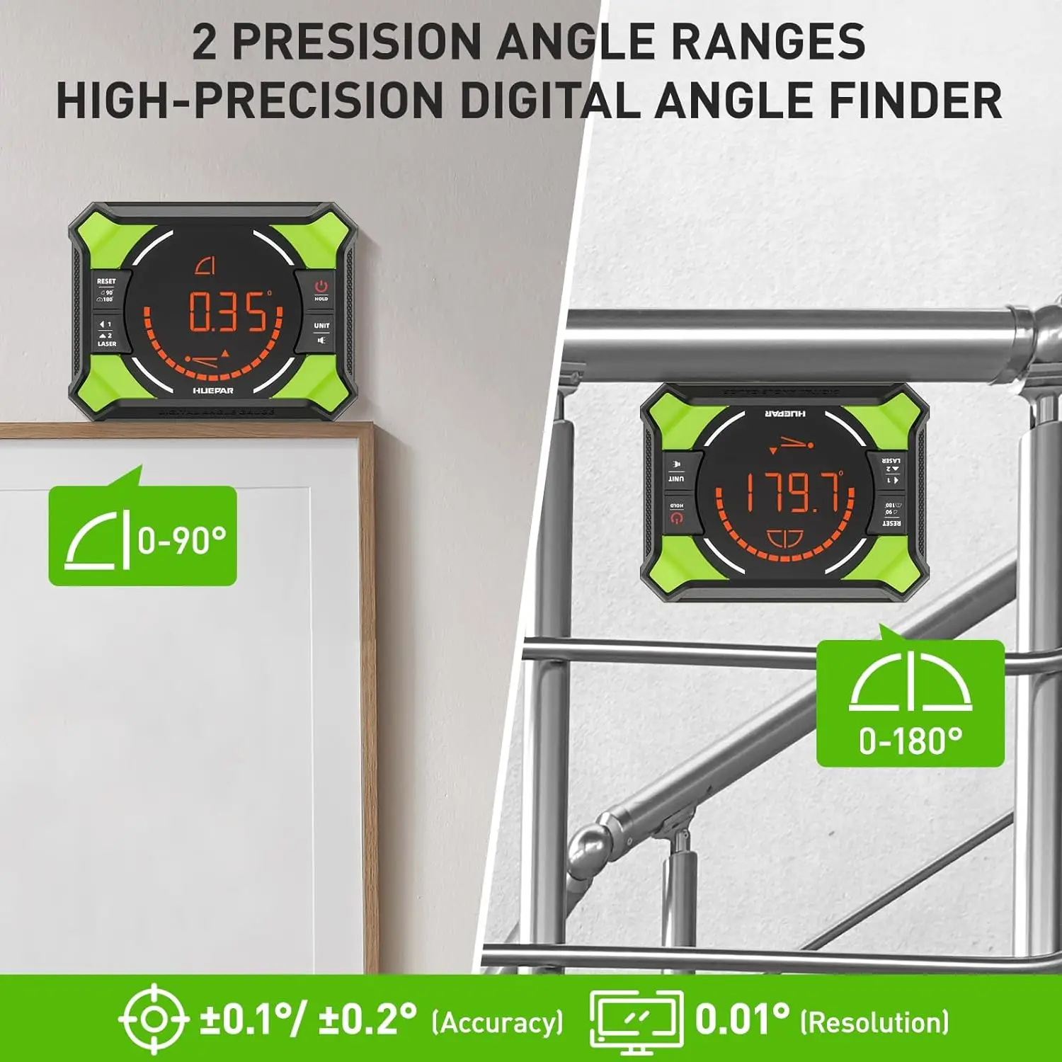 Huepar Laser Level with Digital Angle Gauge 3-in-1 Electronic Table Saw Angle Finder Protractor Inclinometer Woodworking Tools